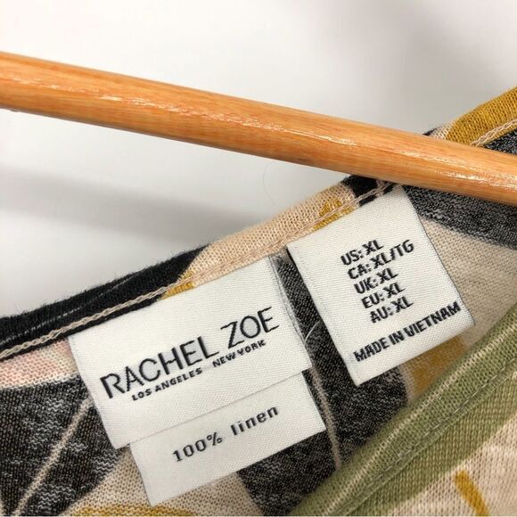 Rachel Zoe Linen Tee Womens XL Tropical Floral Island Leaf Hawaiian Button Back - Picture 3 of 8